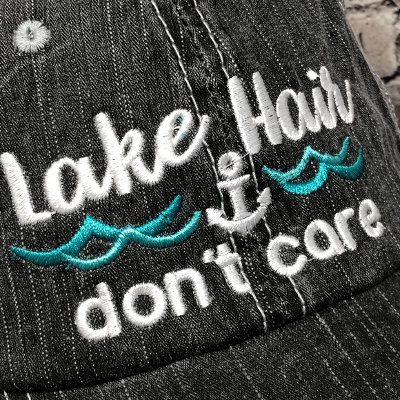 "Lake Hair Don’t Care" Embroidered/Distressed Cap - Picture 2 of 8